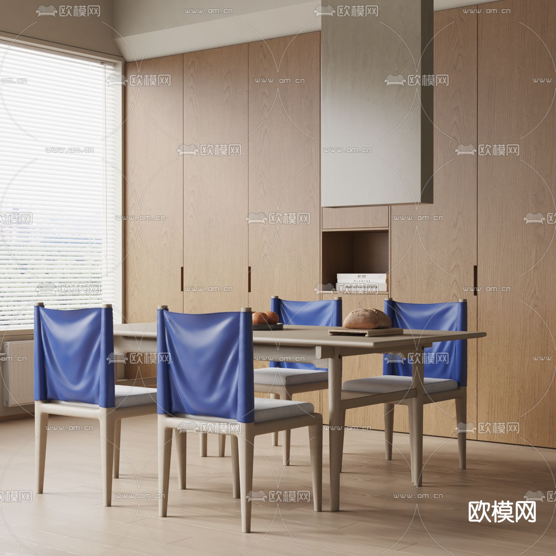 侘寂条形餐桌椅3d模型下载