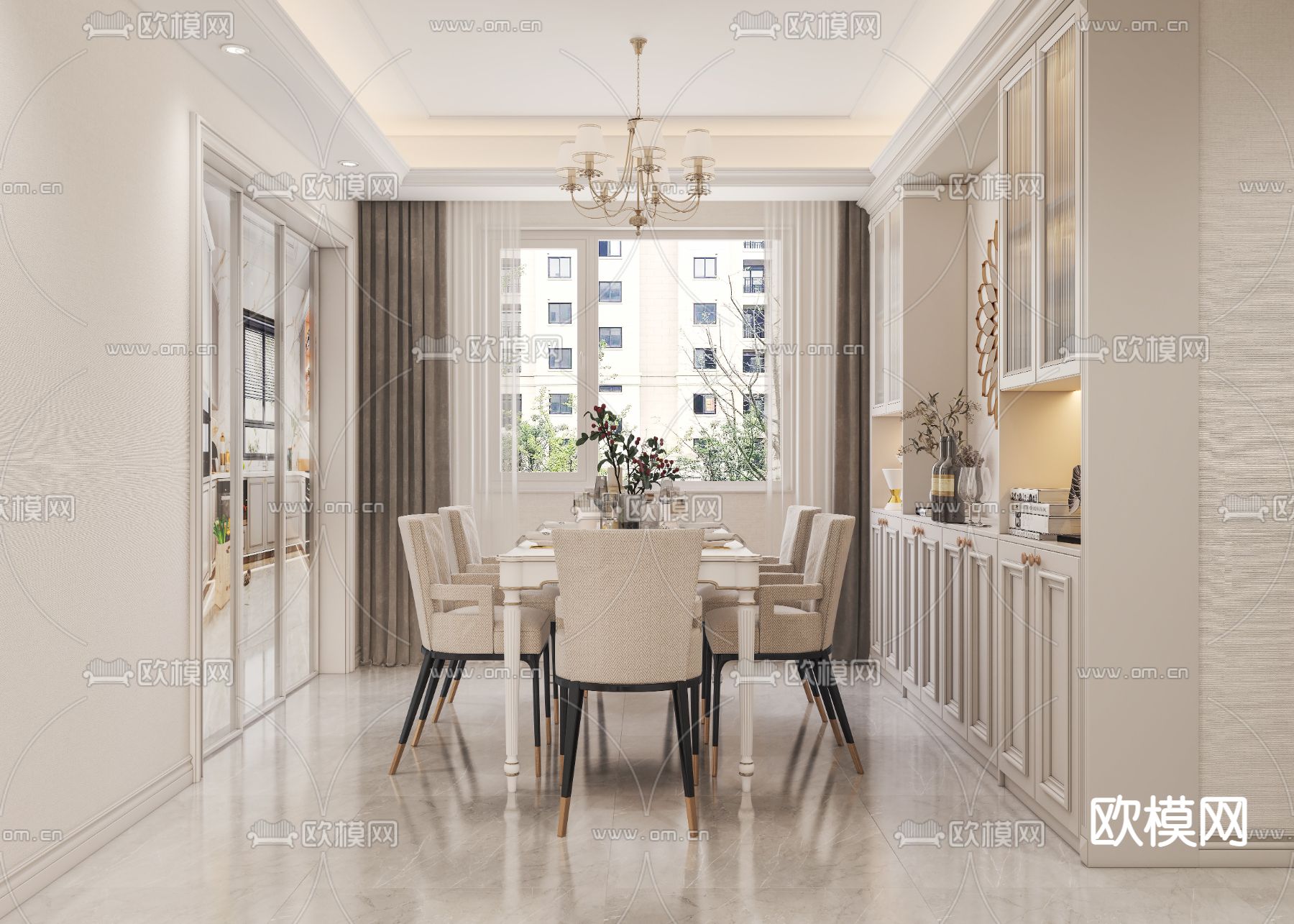 简欧客厅餐厅3d模型下载（渲染图7）