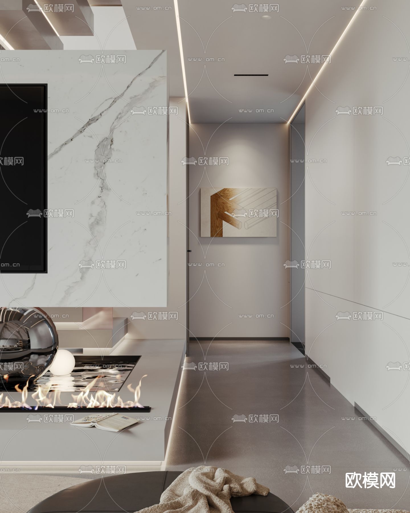 现代复式客厅餐厅3d模型