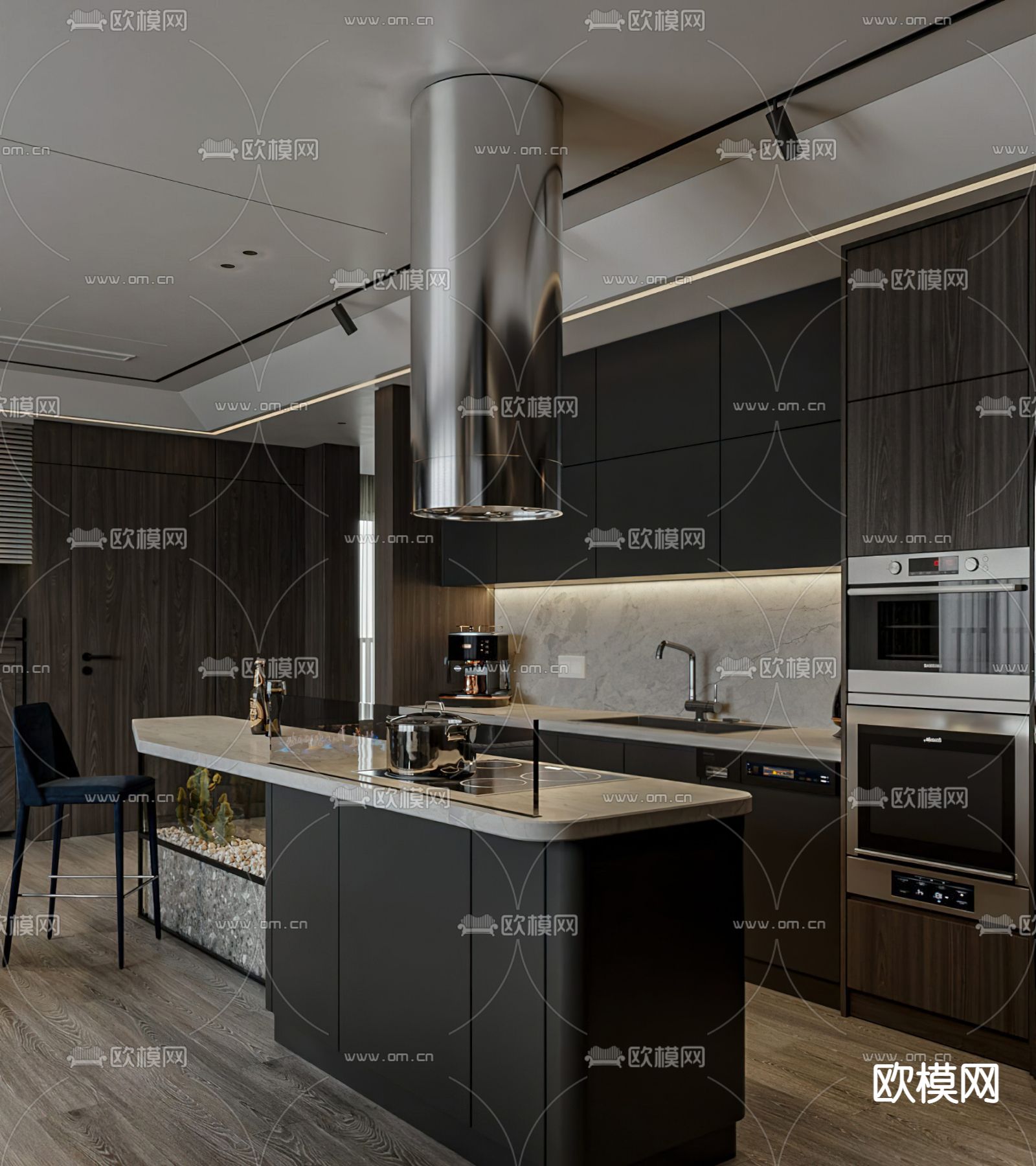 现代暗黑风客餐厅3d模型下载（渲染图4）