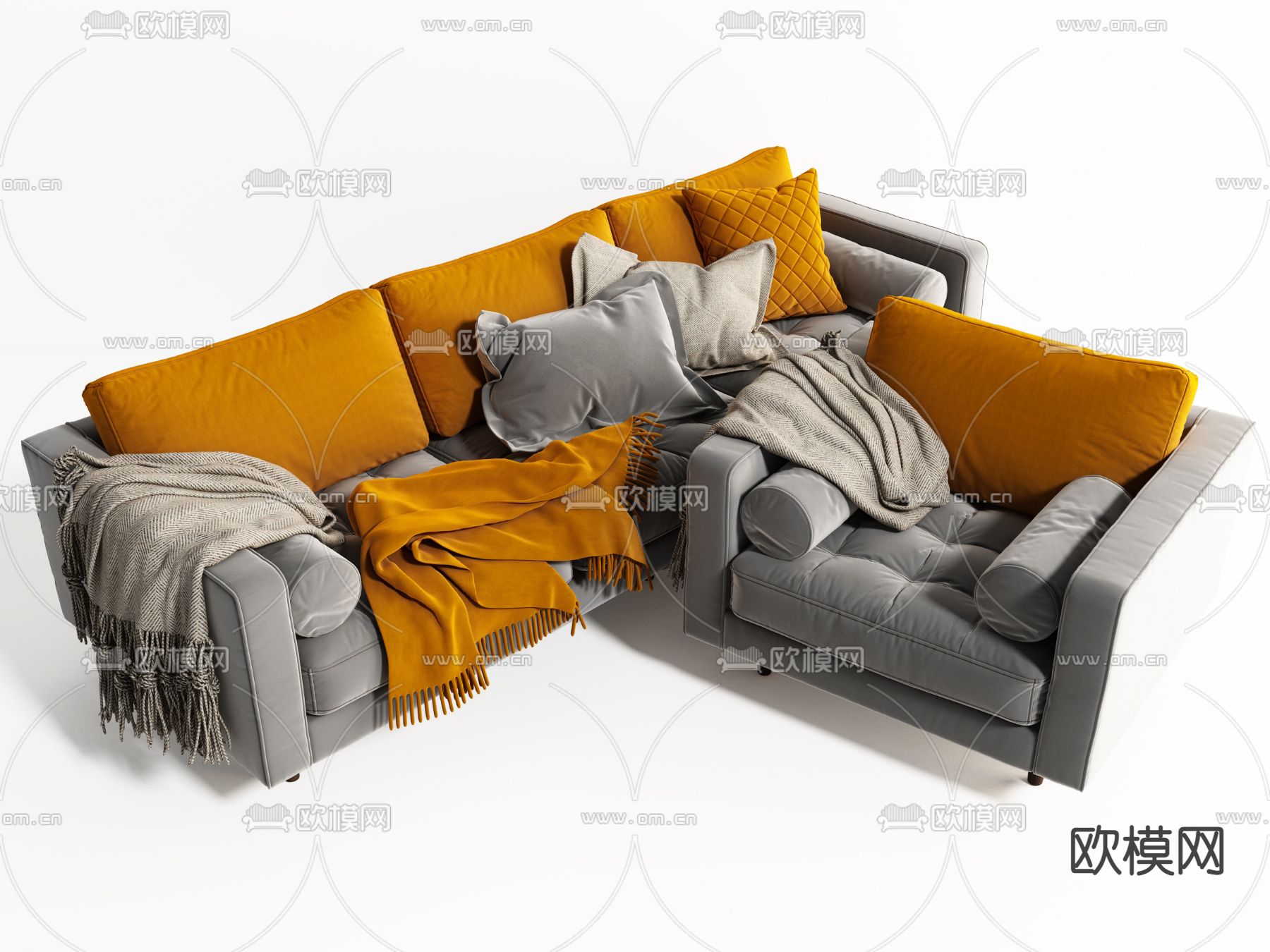 现代高级灰沙发组合3d模型下载