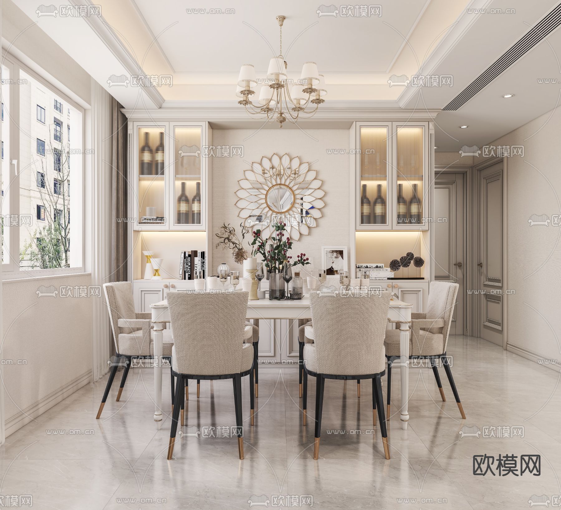 简欧客厅餐厅3d模型下载（渲染图6）