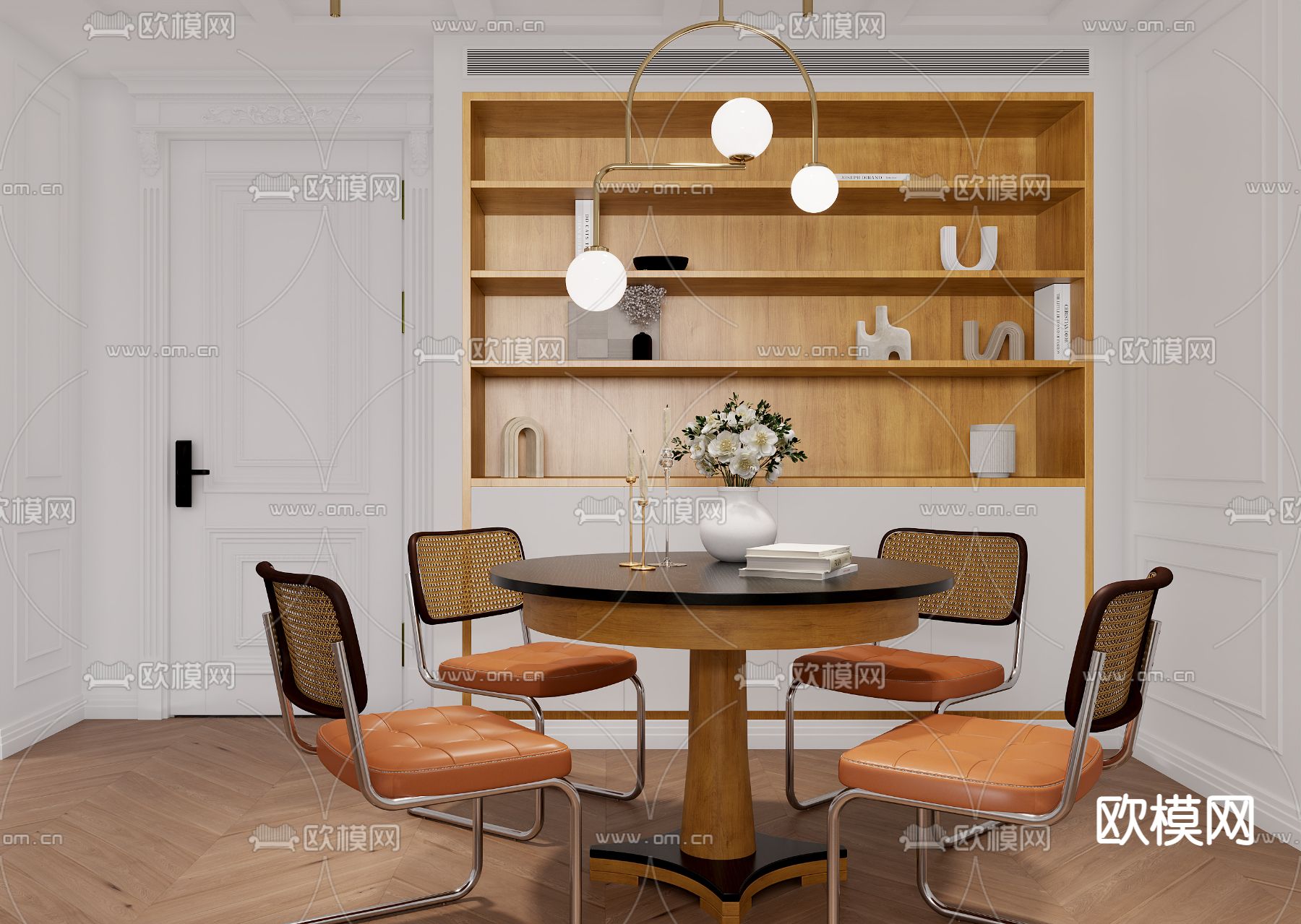 法式客厅餐厅3d模型下载（渲染图7）