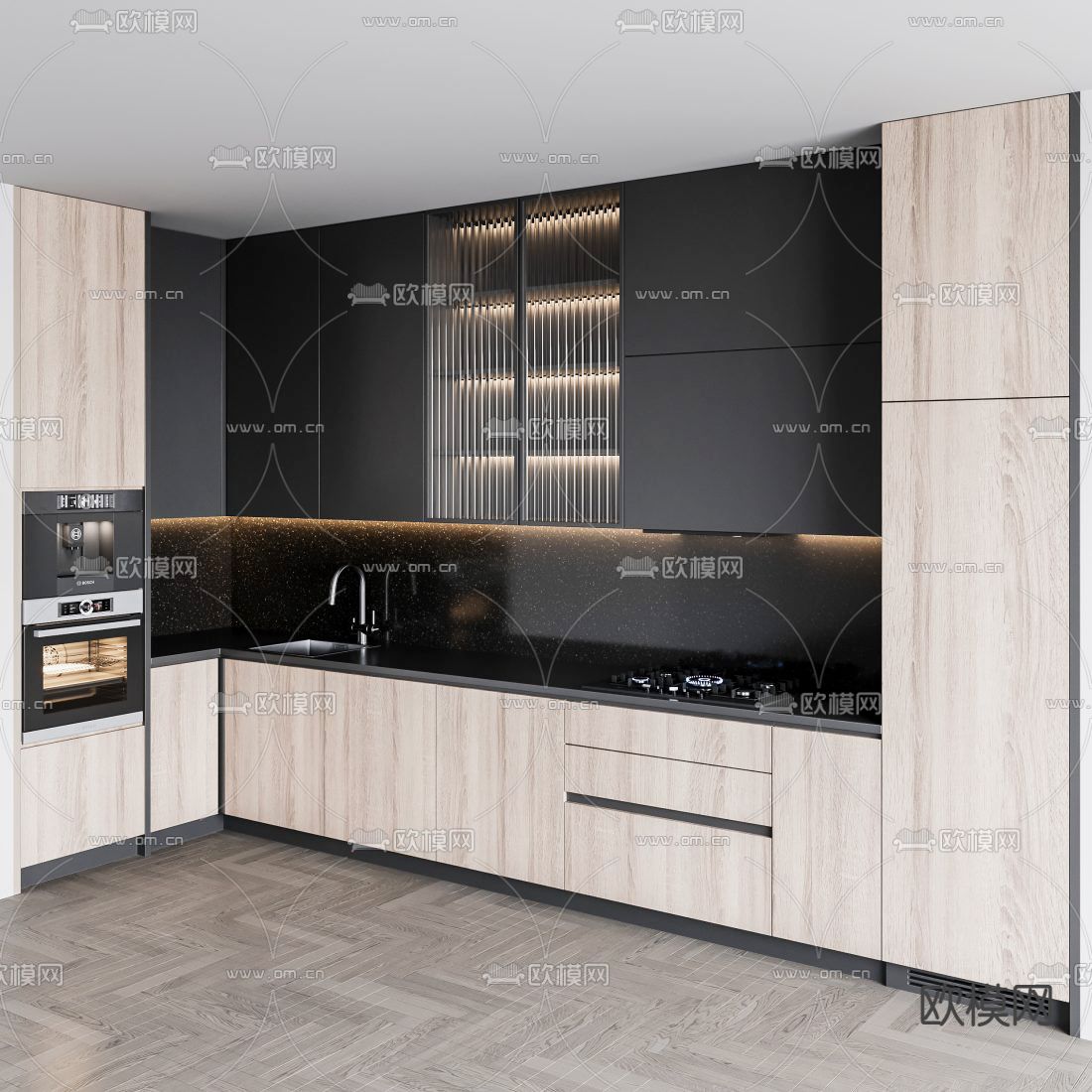 现代厨房橱柜3d模型下载（渲染图2）
