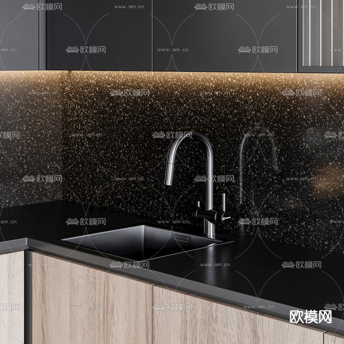 现代厨房橱柜3d模型下载（渲染图3）