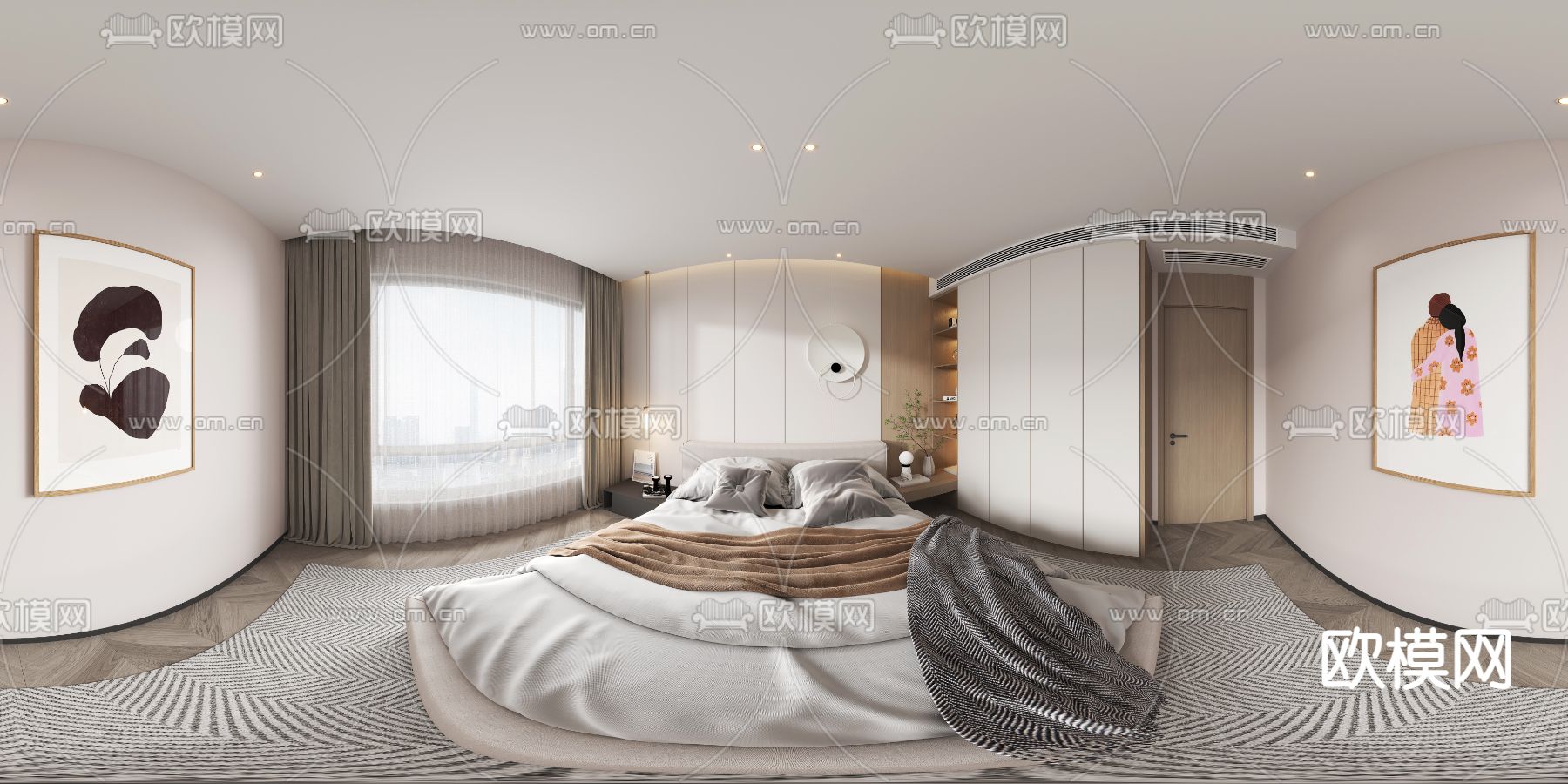 现代卧室主人房vr全景3d模型-免费3dmax模型库-欧模网