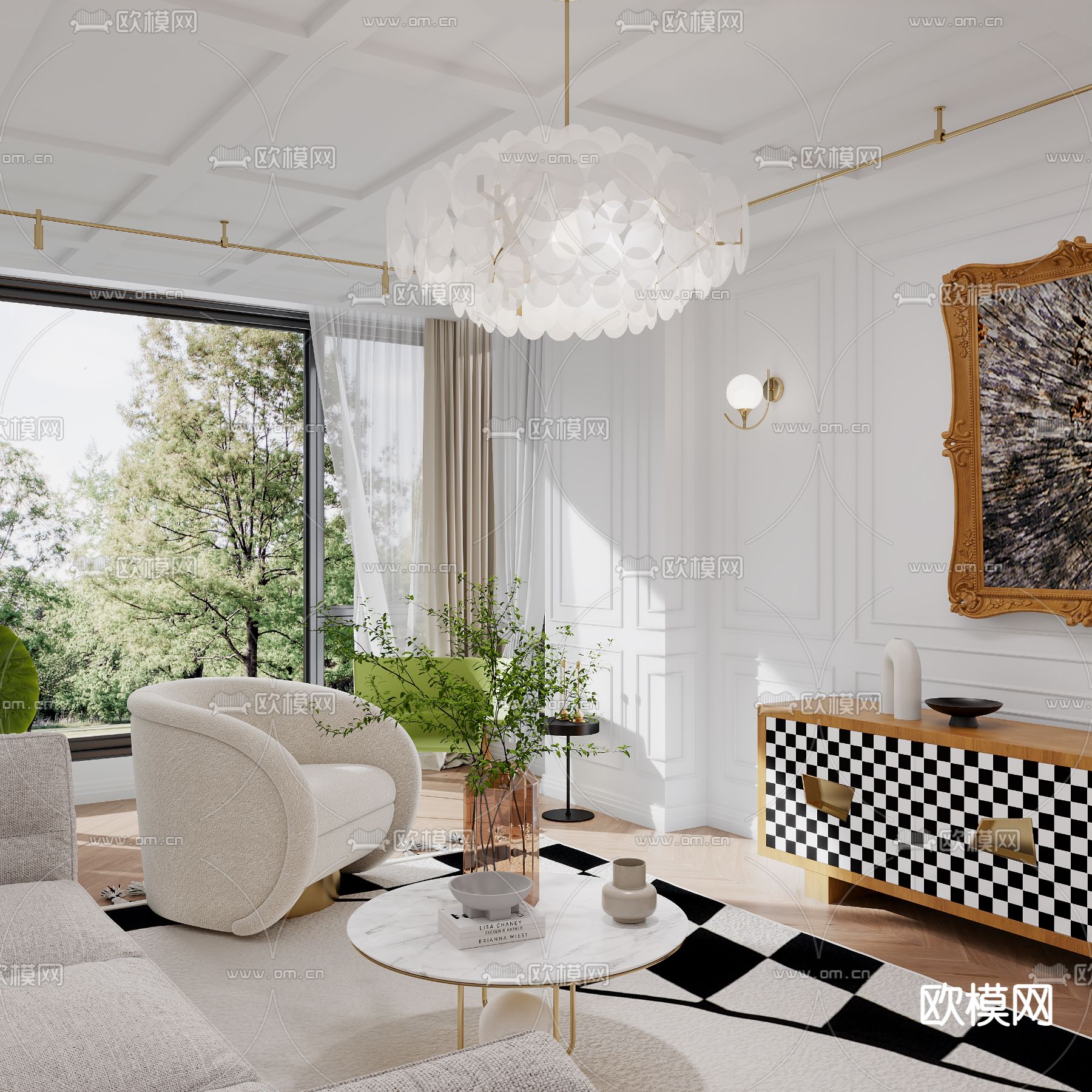 法式客厅餐厅3d模型下载（渲染图10）