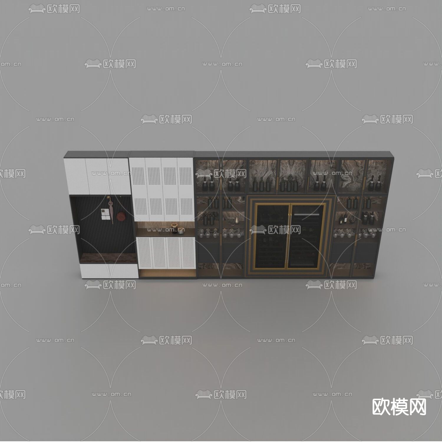 现代轻奢实木酒柜免费3d模型下载