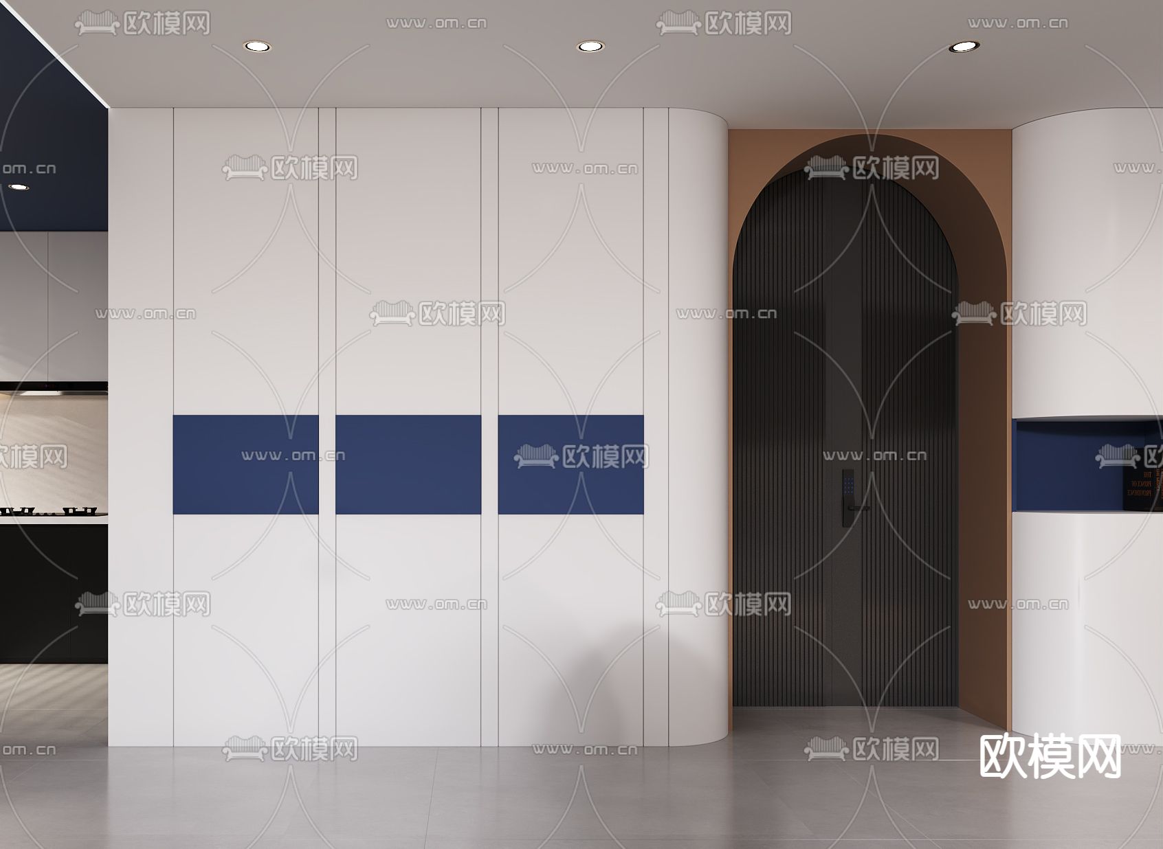 现代奶油风客厅餐厅3d模型下载（渲染图2）