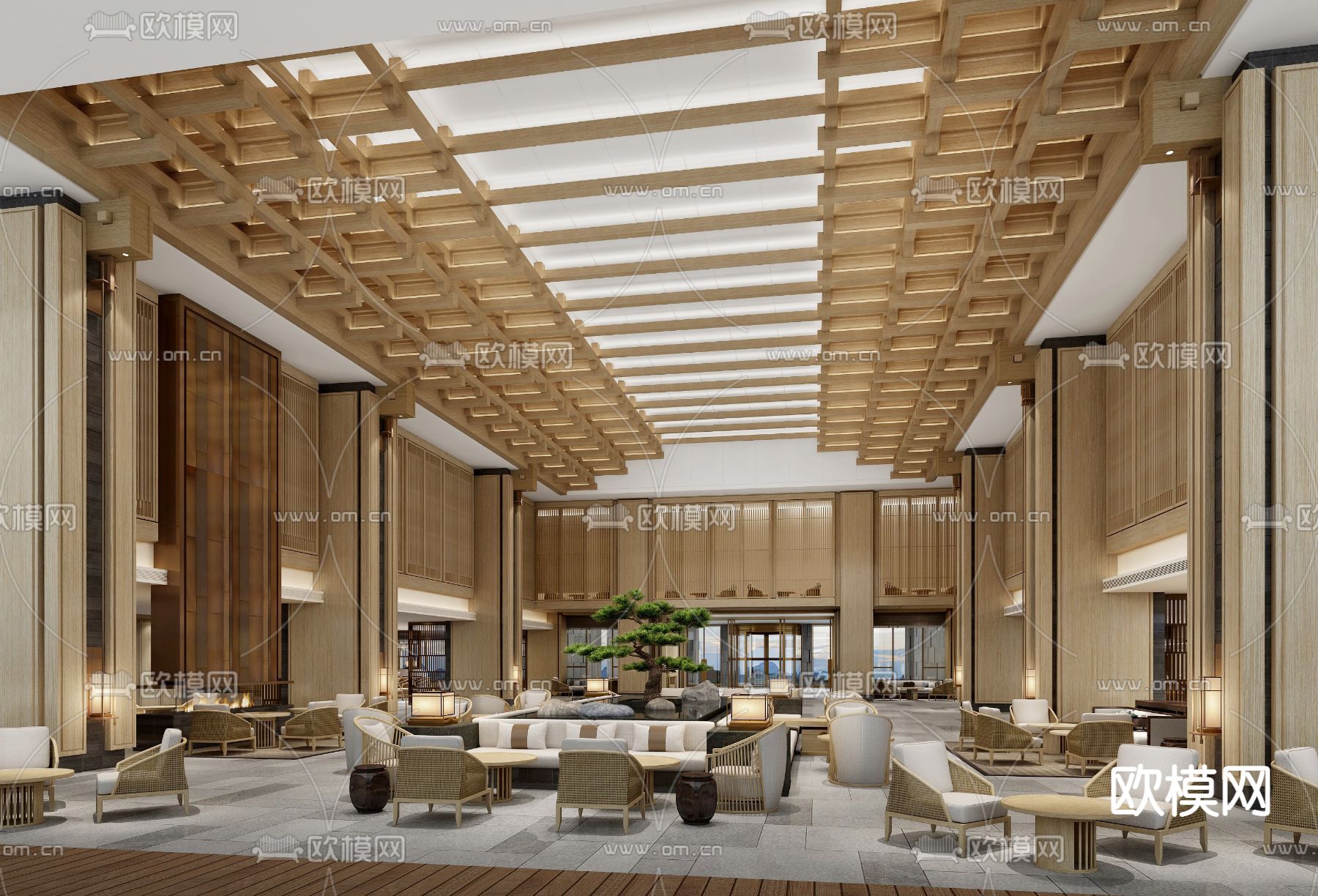 新中式酒店大堂3d模型下载