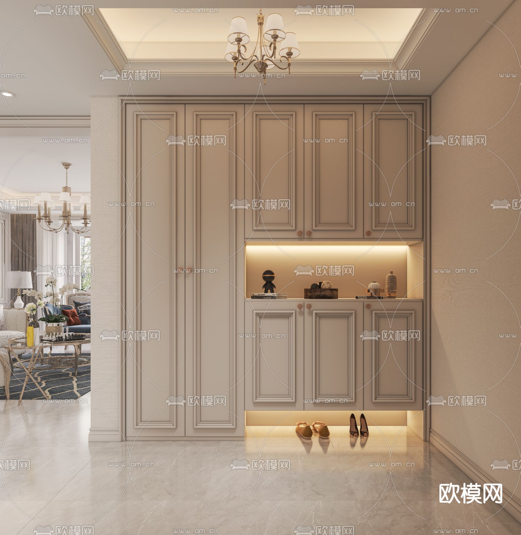 简欧客厅餐厅3d模型下载（渲染图2）