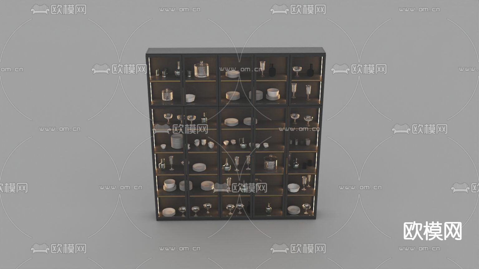 现代轻奢实木玻璃门装饰储物柜免费3d模型下载