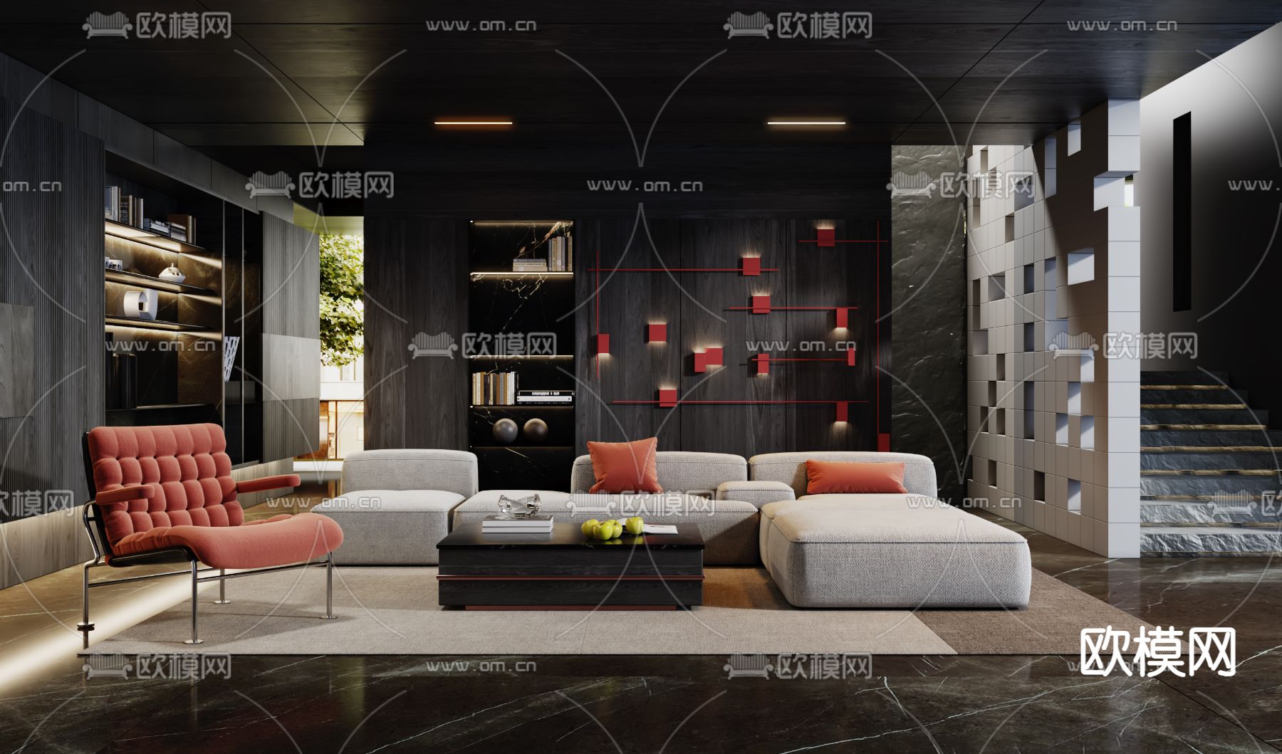 现代高级灰客厅3d模型下载