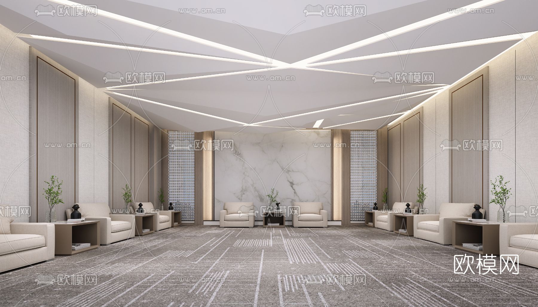 现代酒店会客室3d模型下载
