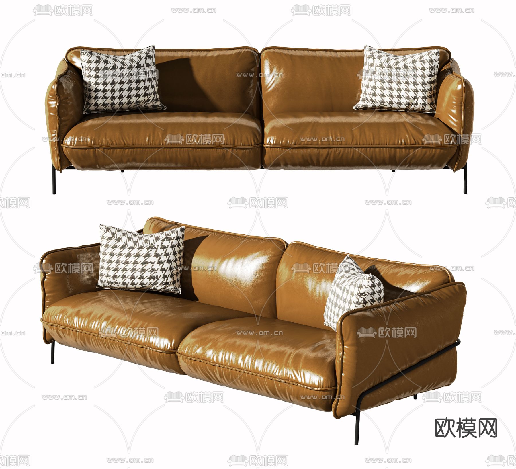 现代橙黄色软体双人沙发3d模型下载