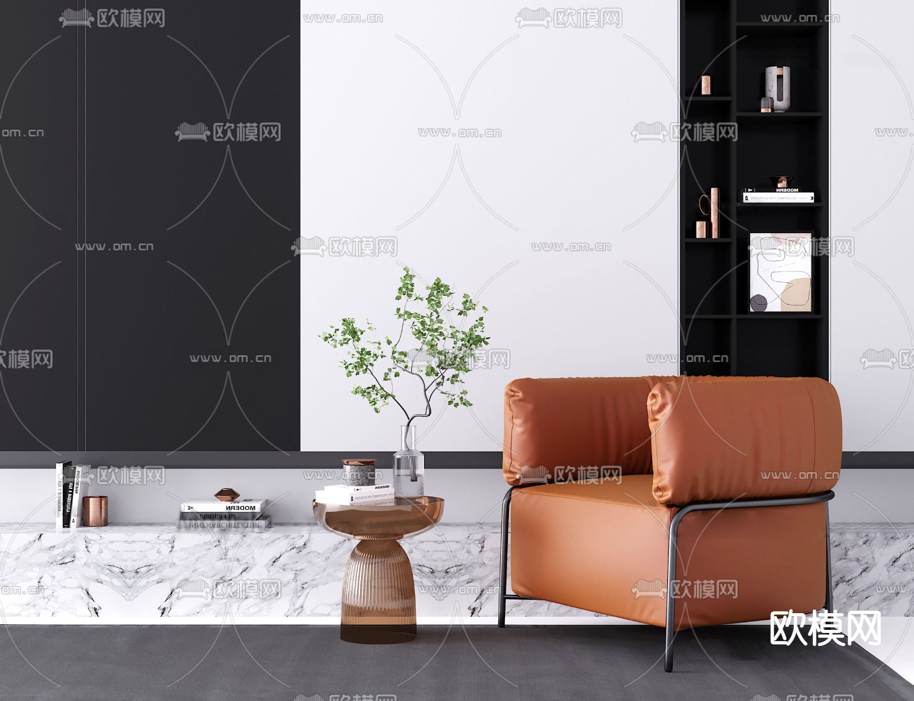 现代橙色单人沙发3d模型下载_ID12114220_3dmax免费模型-欧模网