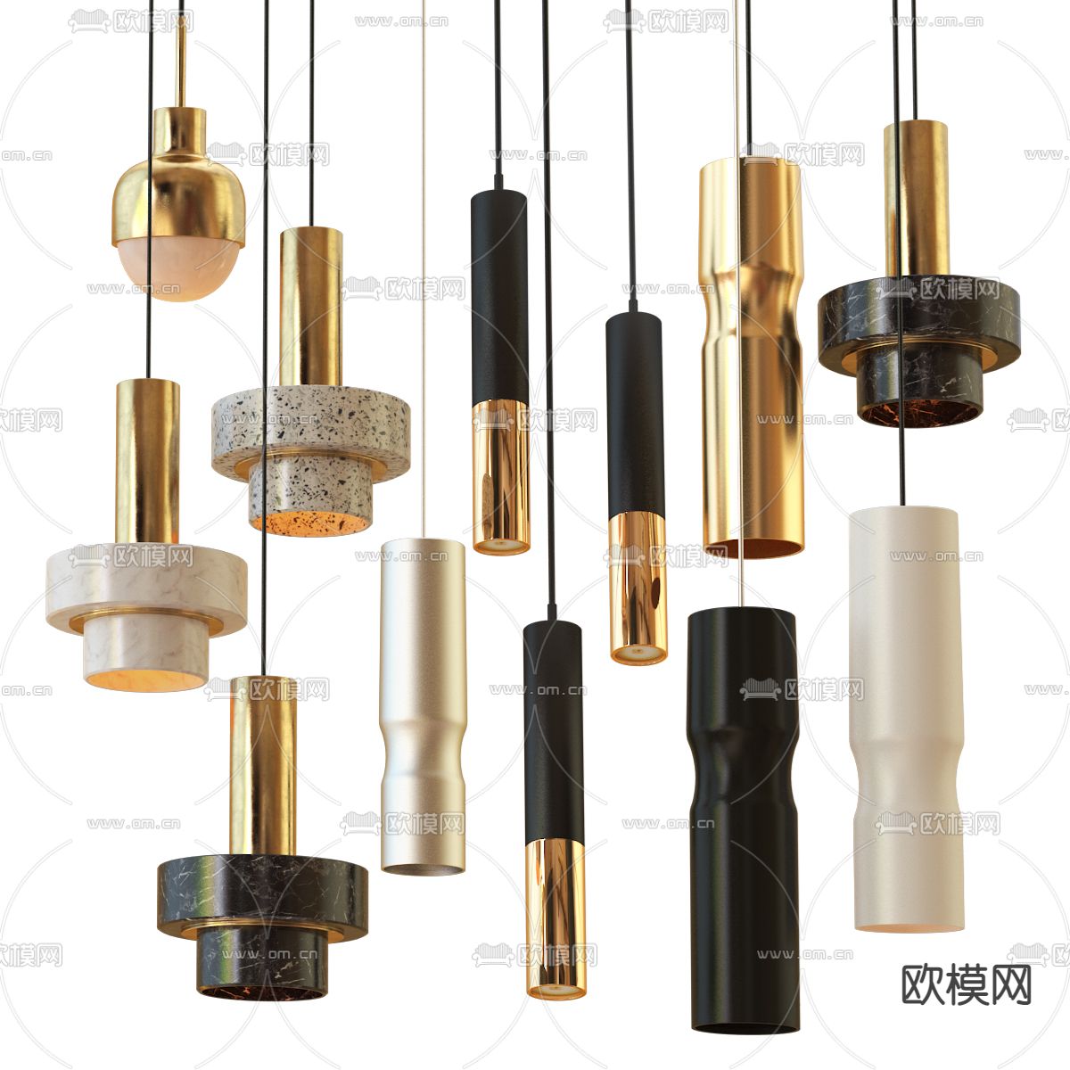 现代轻奢圆柱小吊灯3d模型下载_ID12114181_3dmax免费模型-欧模网