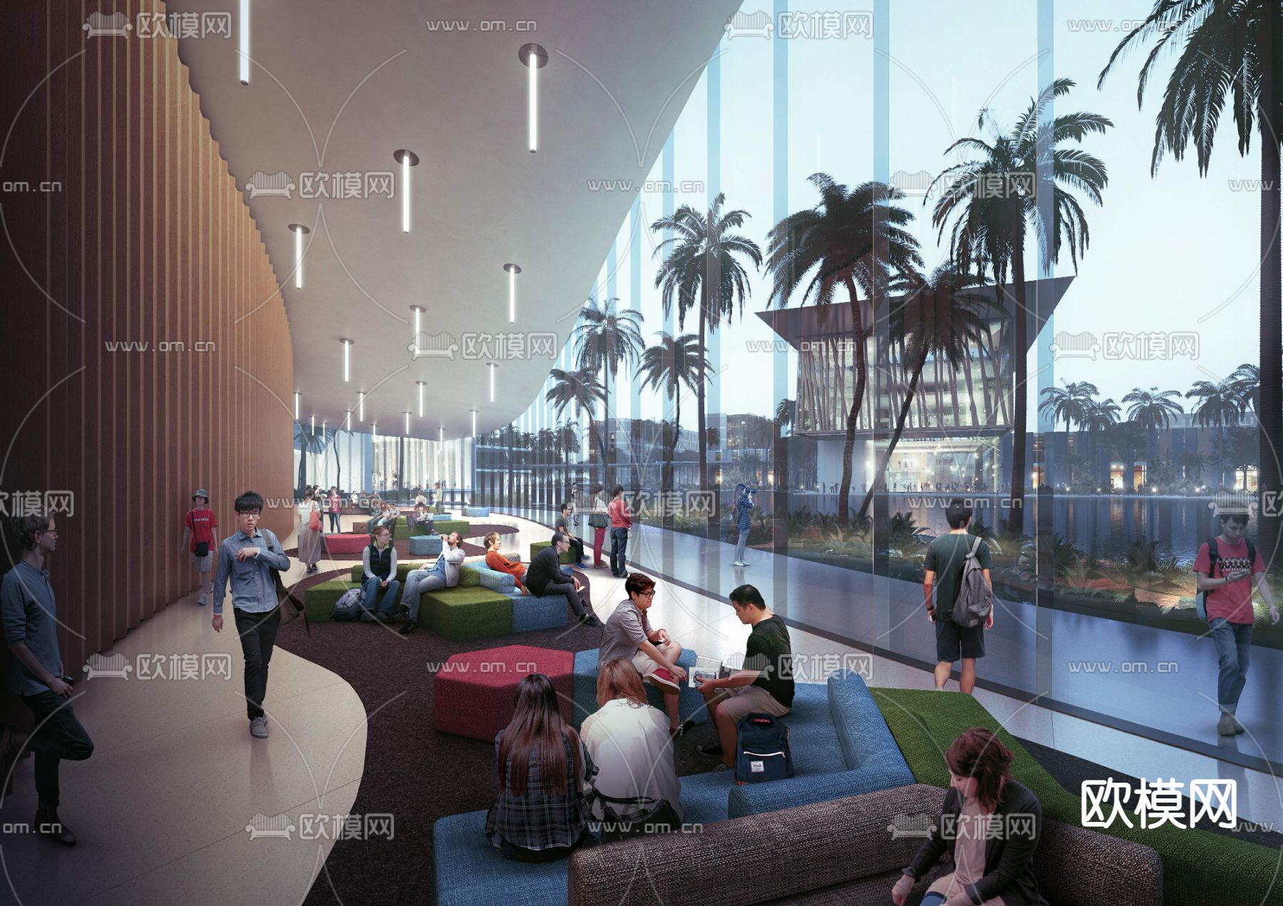 现代写字楼休息区3d模型下载