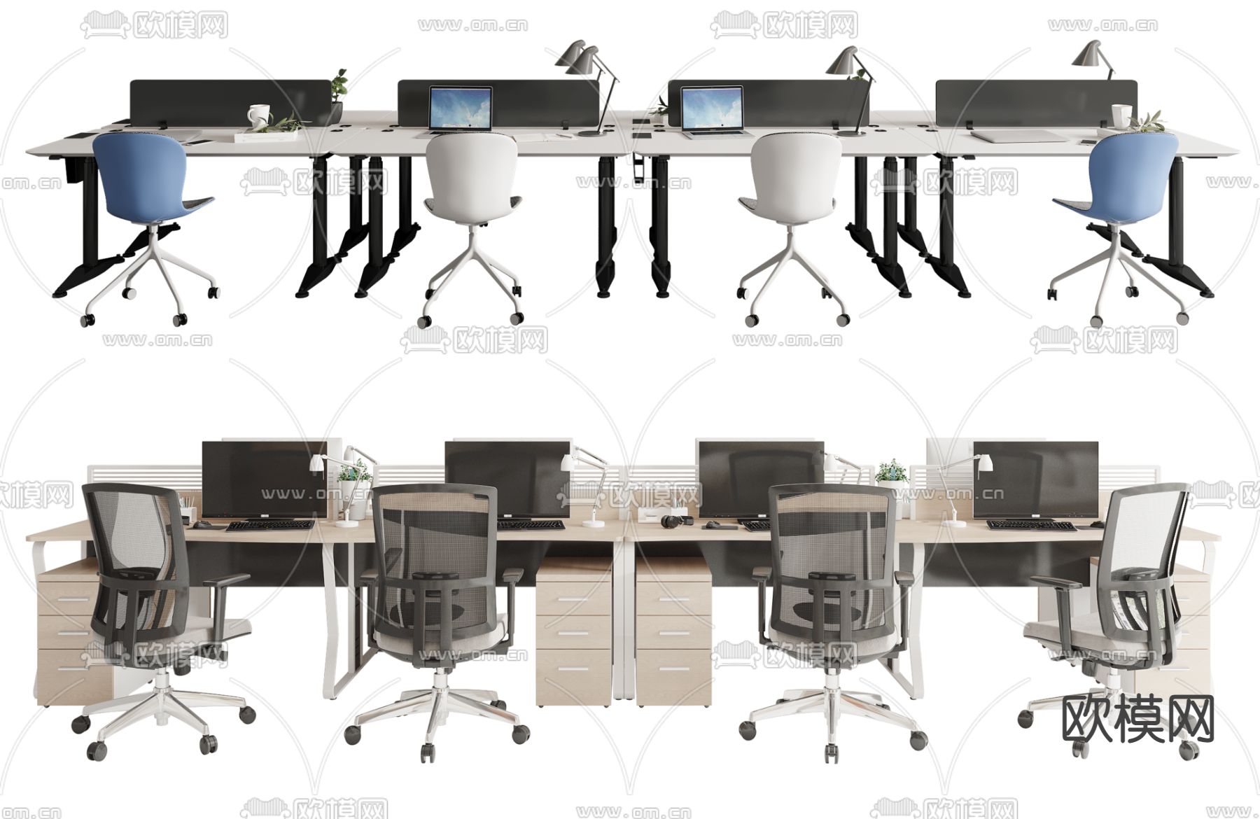 现代办公桌椅卡位3d模型下载