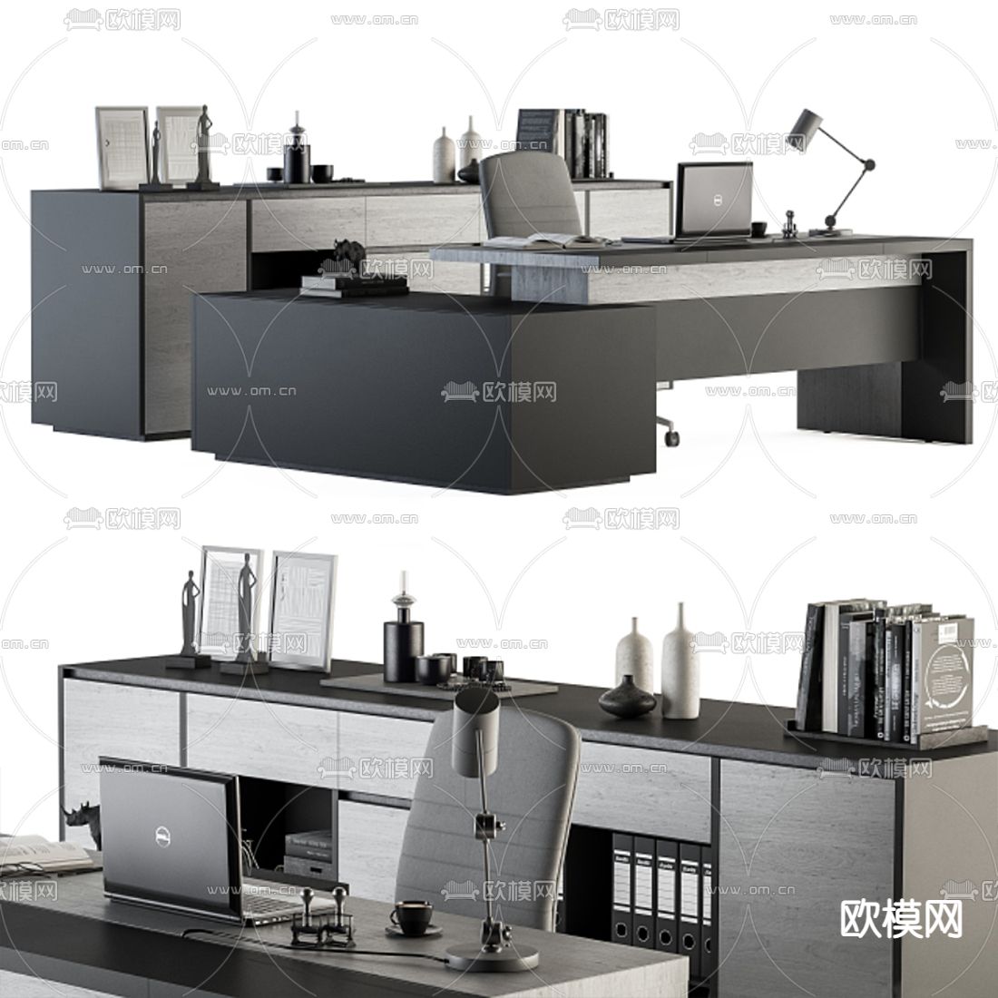 现代大班台 班台桌椅3d模型下载（渲染图2）