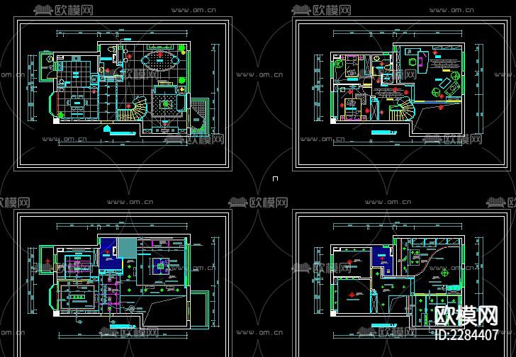 别墅装修全套cad施工图-免费3dmax模型库-欧模网