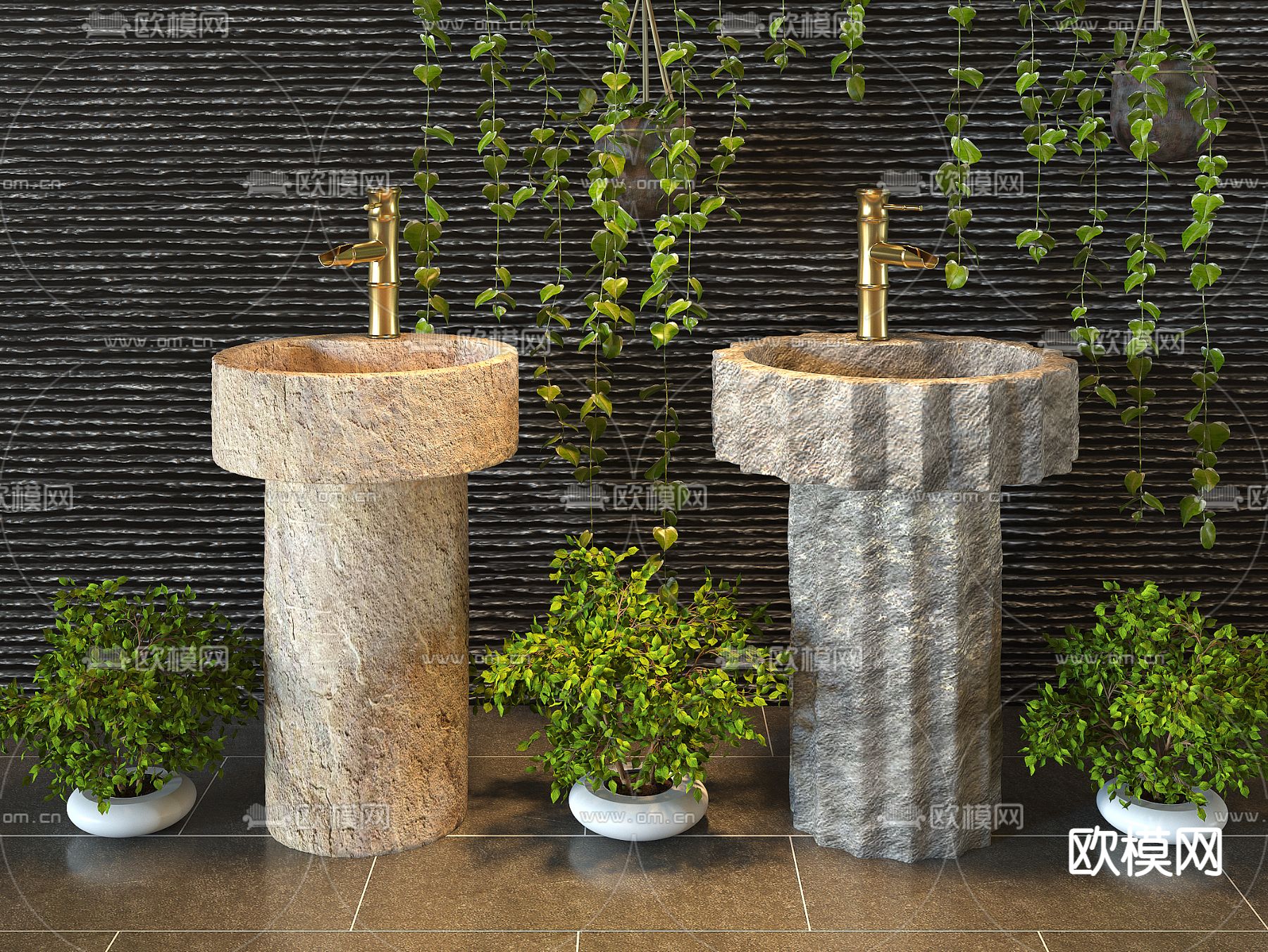 自然风石槽洗手台 台盆3d模型下载