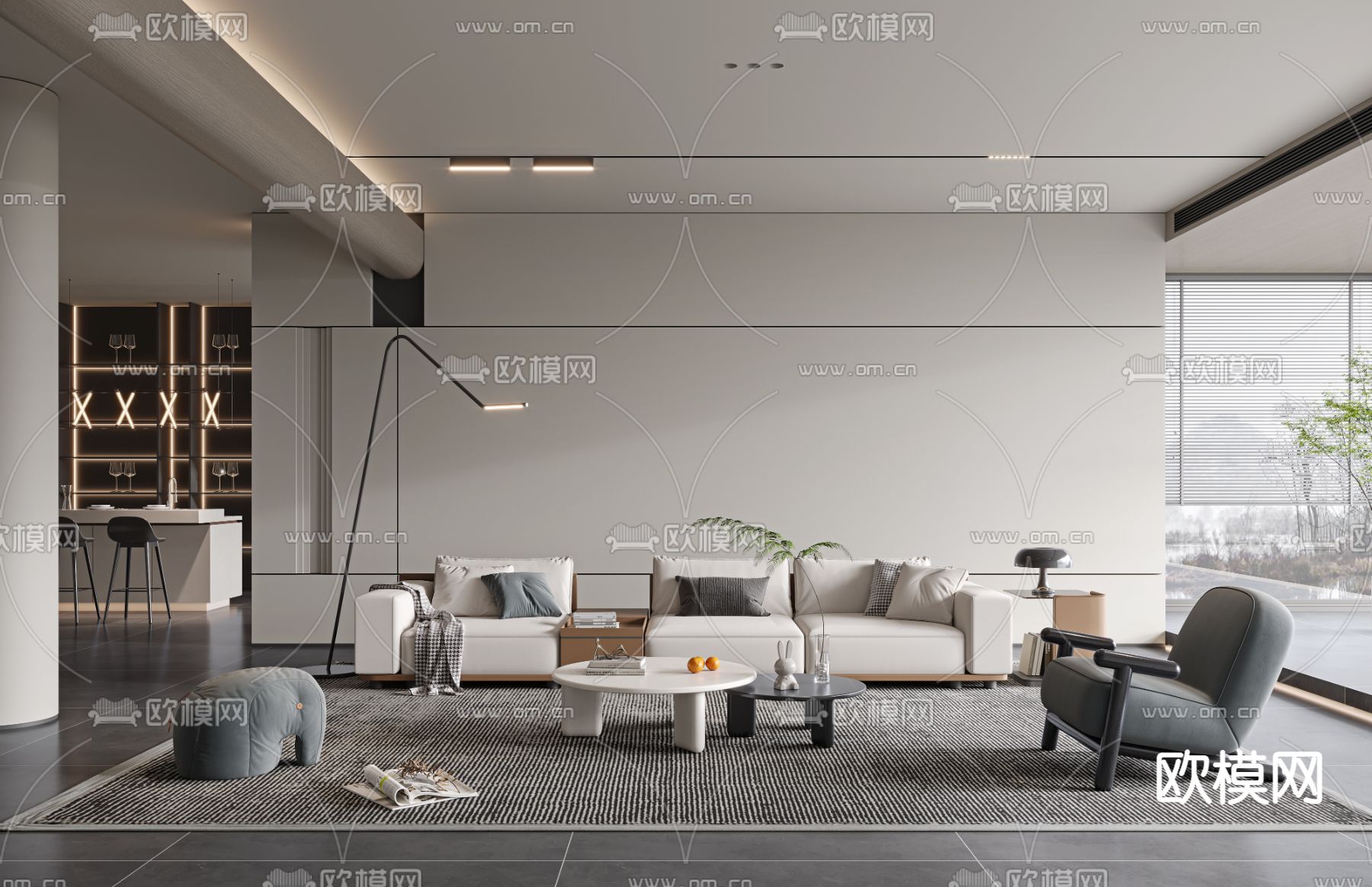 现代极简客厅su模型