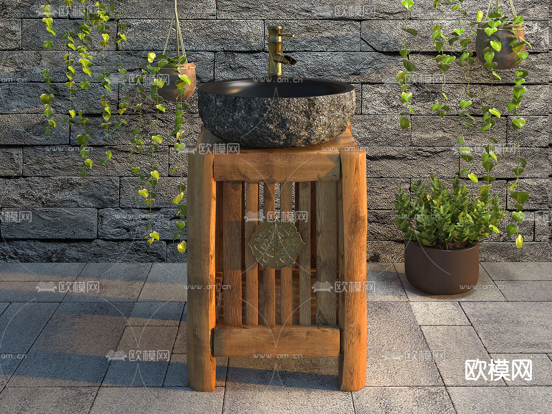 自然风石槽洗手台 台盆3d模型下载