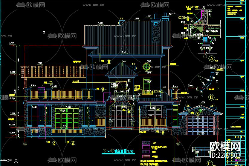 别墅cad施工图下载（渲染图3）