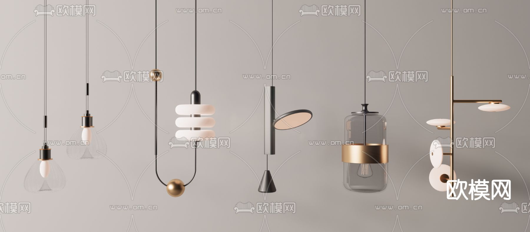 现代轻奢小吊灯su模型下载（渲染图1）