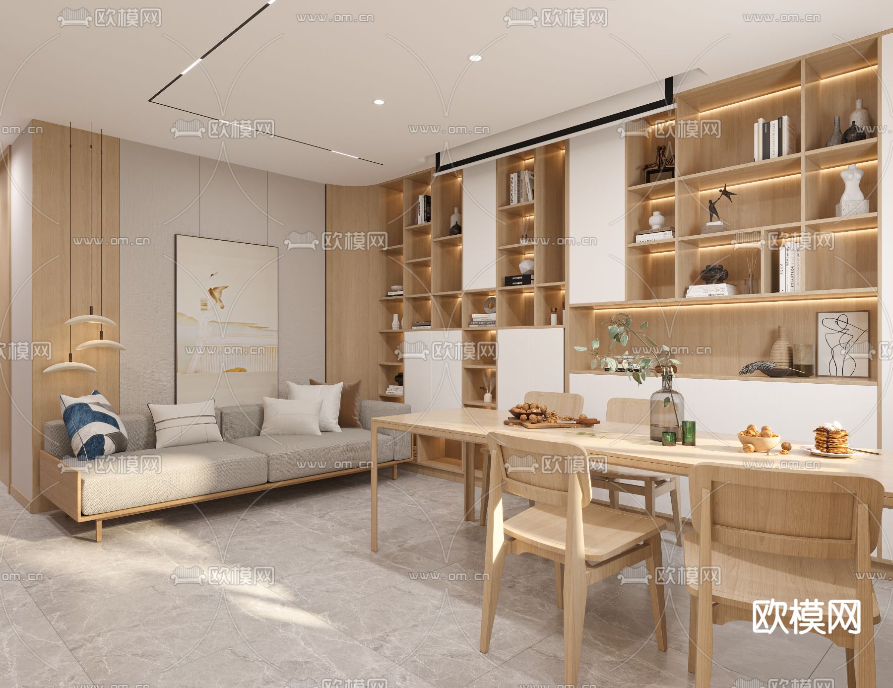 日式客厅餐厅3d模型下载（渲染图4）