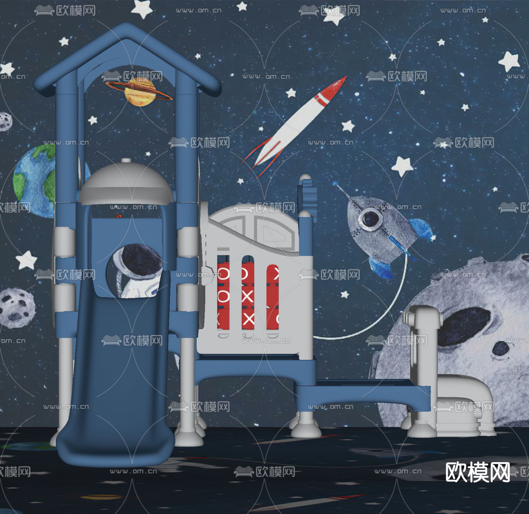 现代儿童滑滑梯su模型下载（渲染图3）