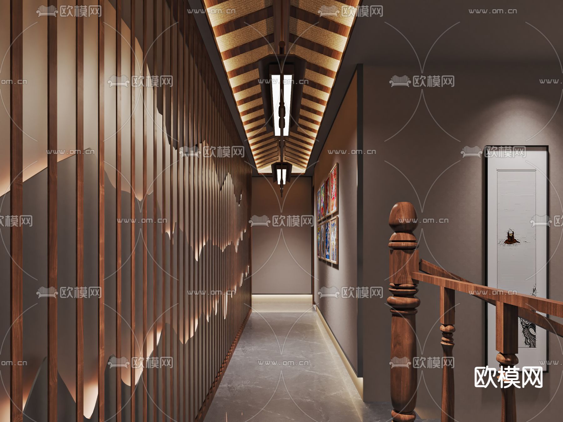 新中式双人房民宿3d模型下载（渲染图3）