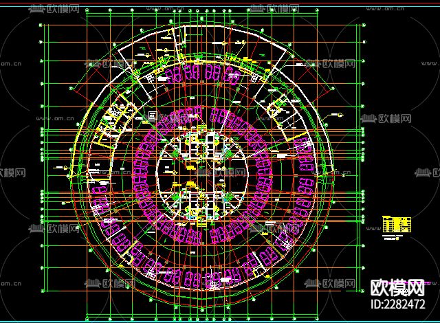 圆形建筑CAD施工图下载（渲染图2）