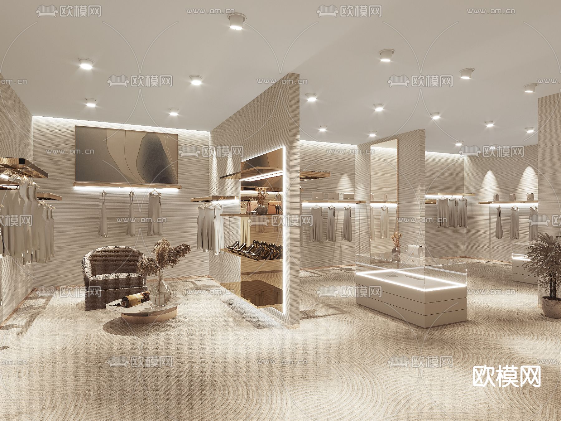 奶油风女装服装店su模型