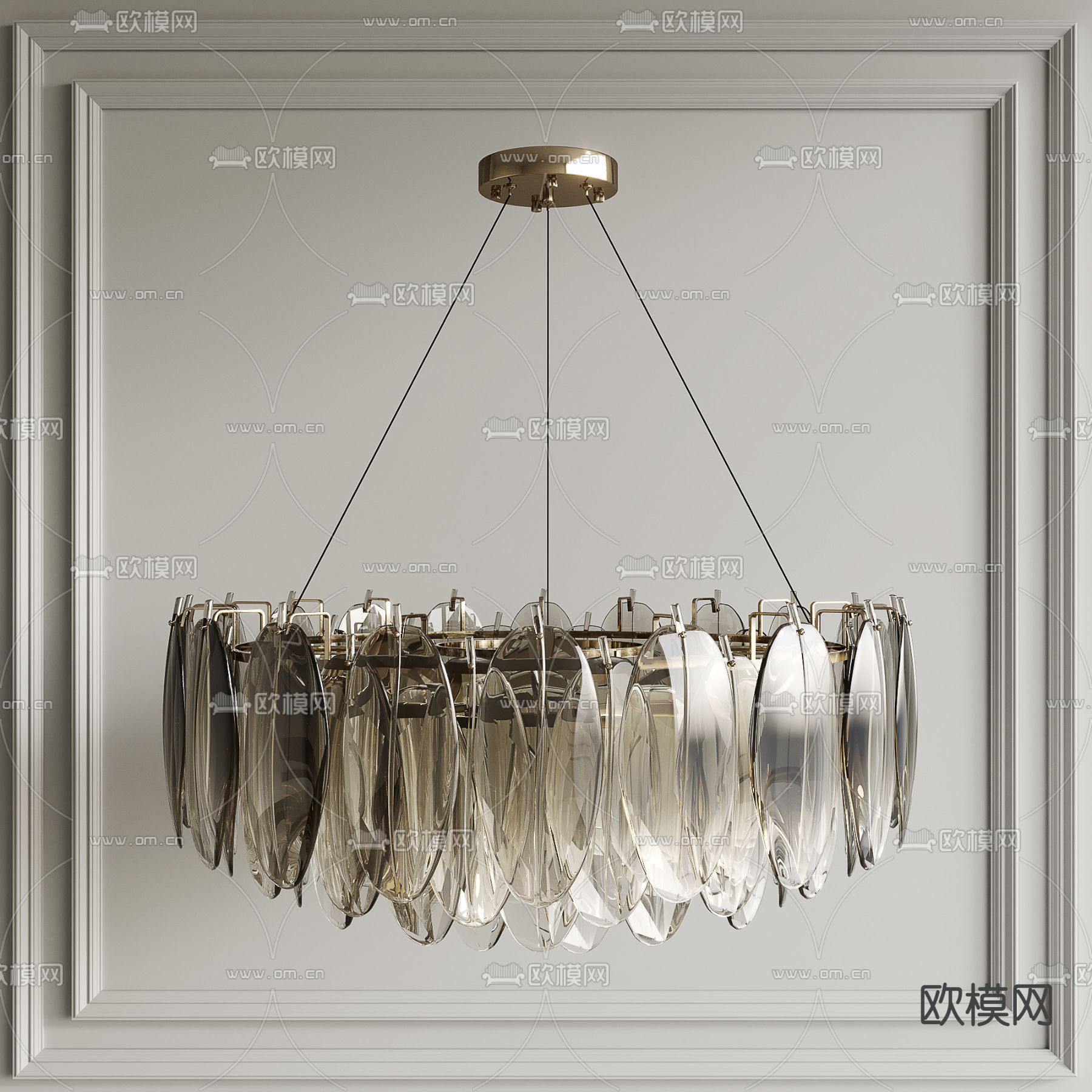 现代水晶片环形吊灯su模型