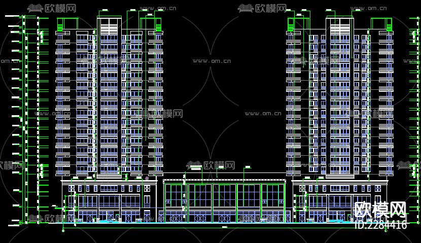 高层商住楼cad施工图下载（渲染图1）