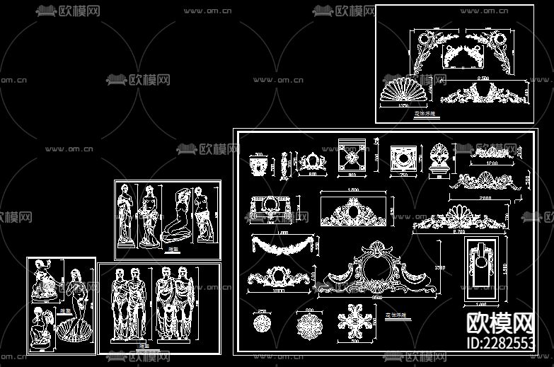 花式浮雕及雕塑造型大样图CAD施工图下载（渲染图1）