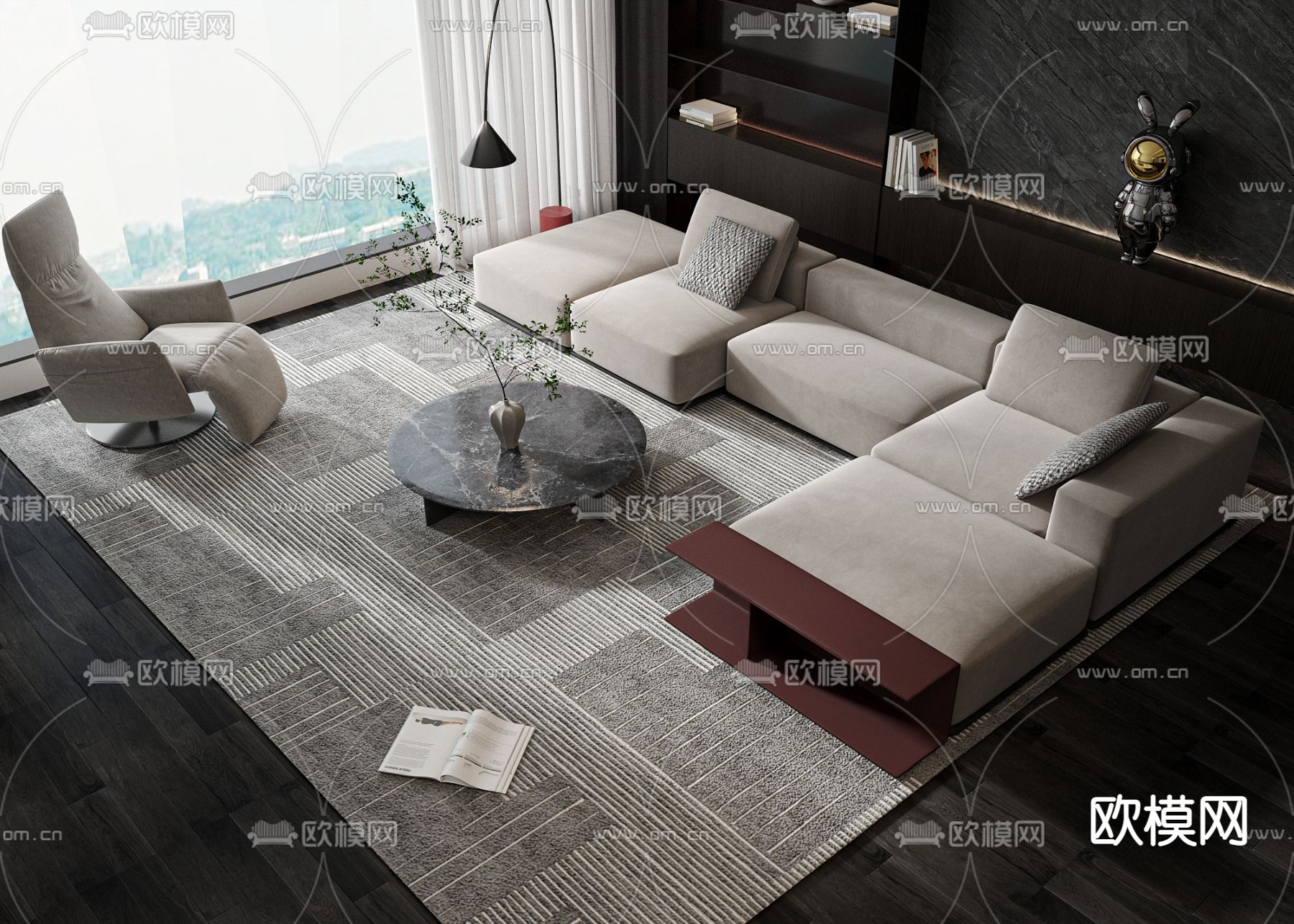 现代高级灰沙发组合3d模型下载