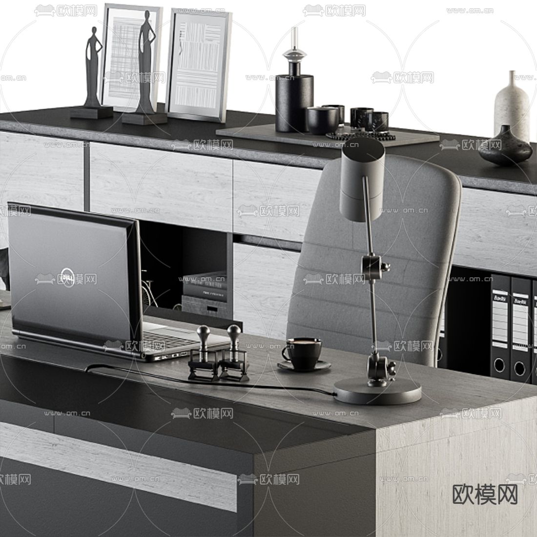 现代大班台 班台桌椅3d模型下载（渲染图3）