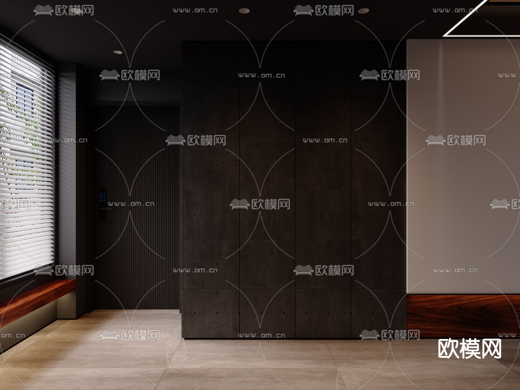 现代暗黑风客厅餐厅3d模型下载（渲染图3）