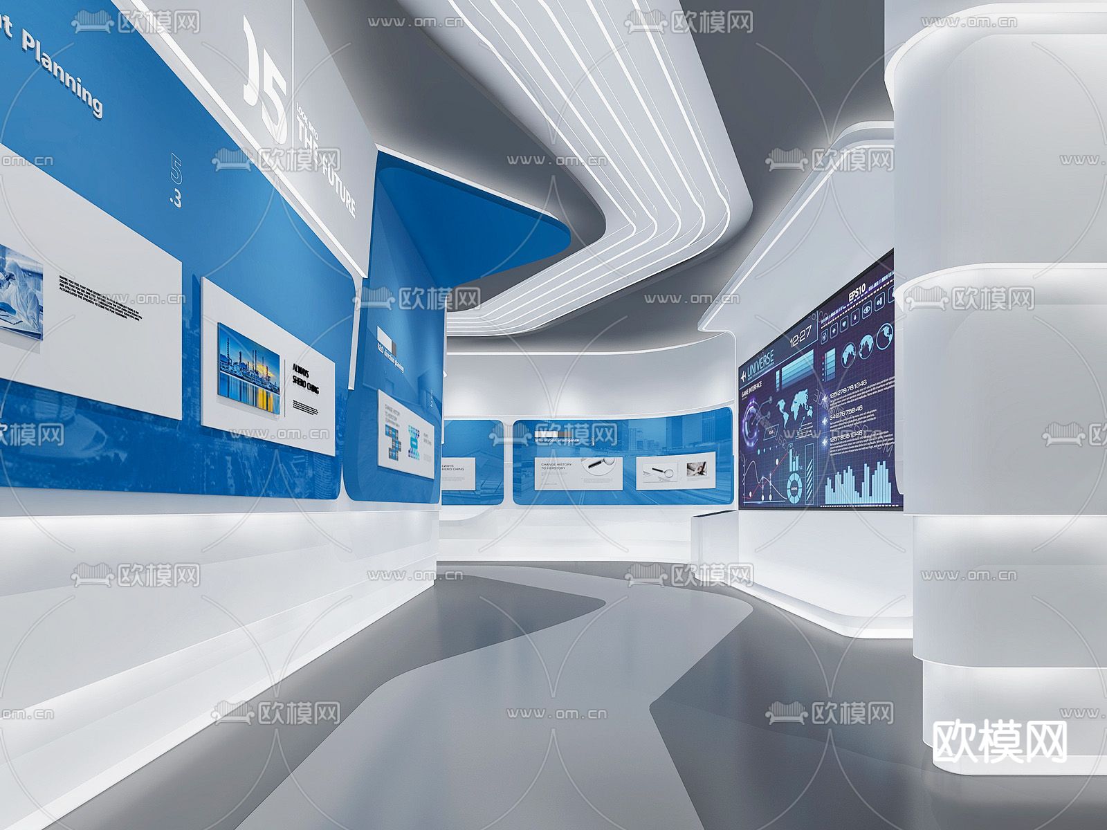现代企业科技展厅su模型下载（渲染图1）
