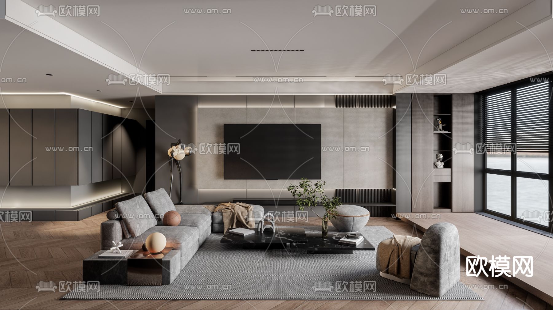 现代客厅su模型下载_ID12113267_sketchup模型下载-欧模网