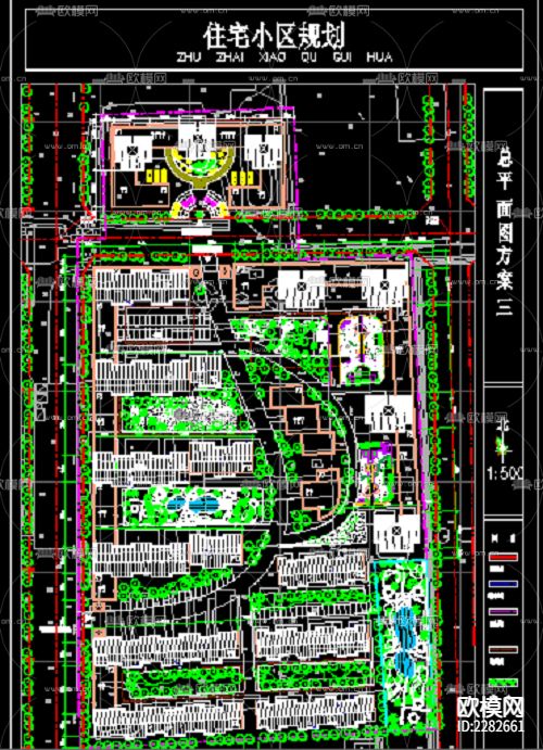 住宅小区规划总平面设计cad施工图-免费3dmax模型库-欧模网