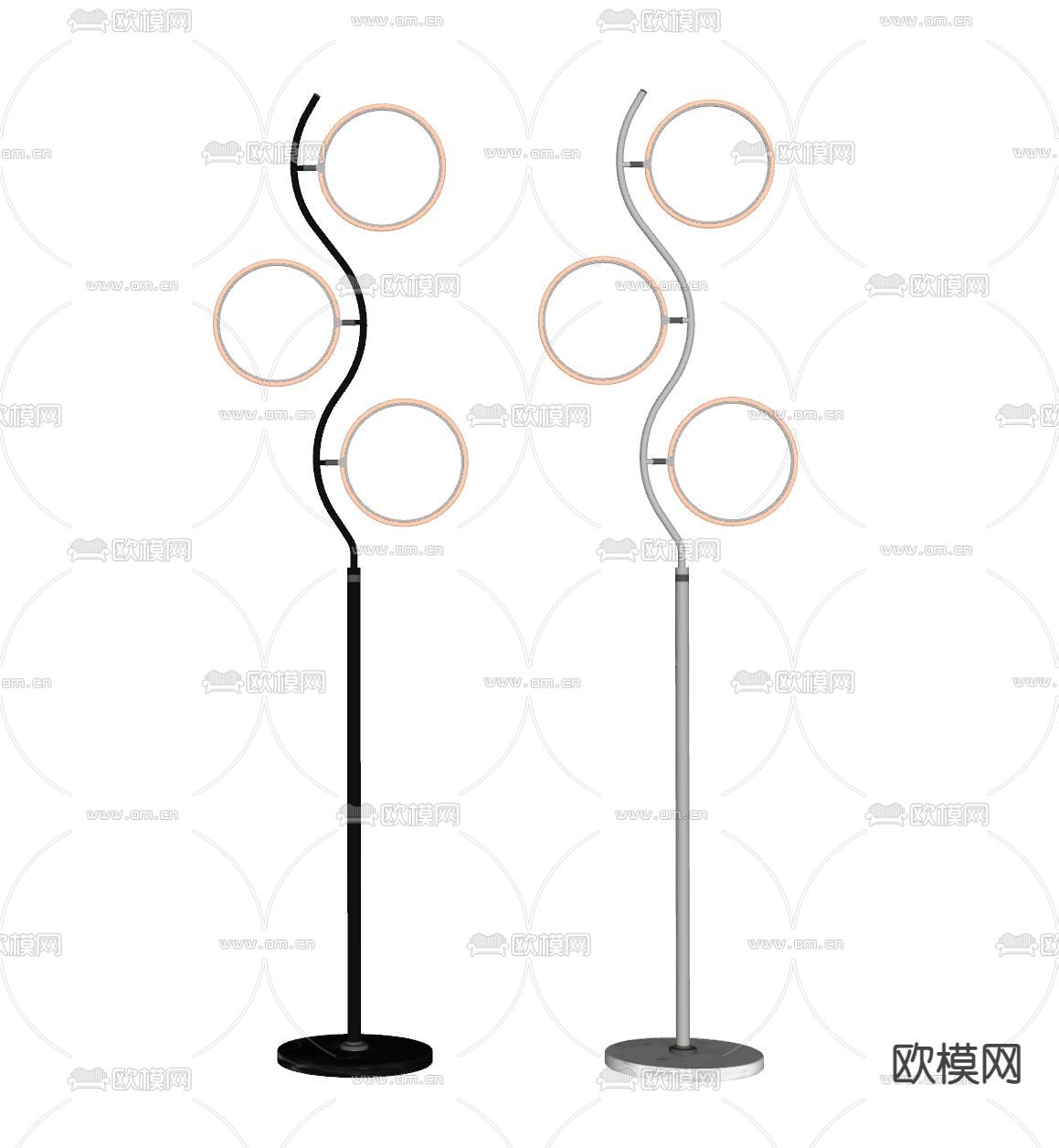 现代圆环多头落地灯su模型下载（渲染图2）