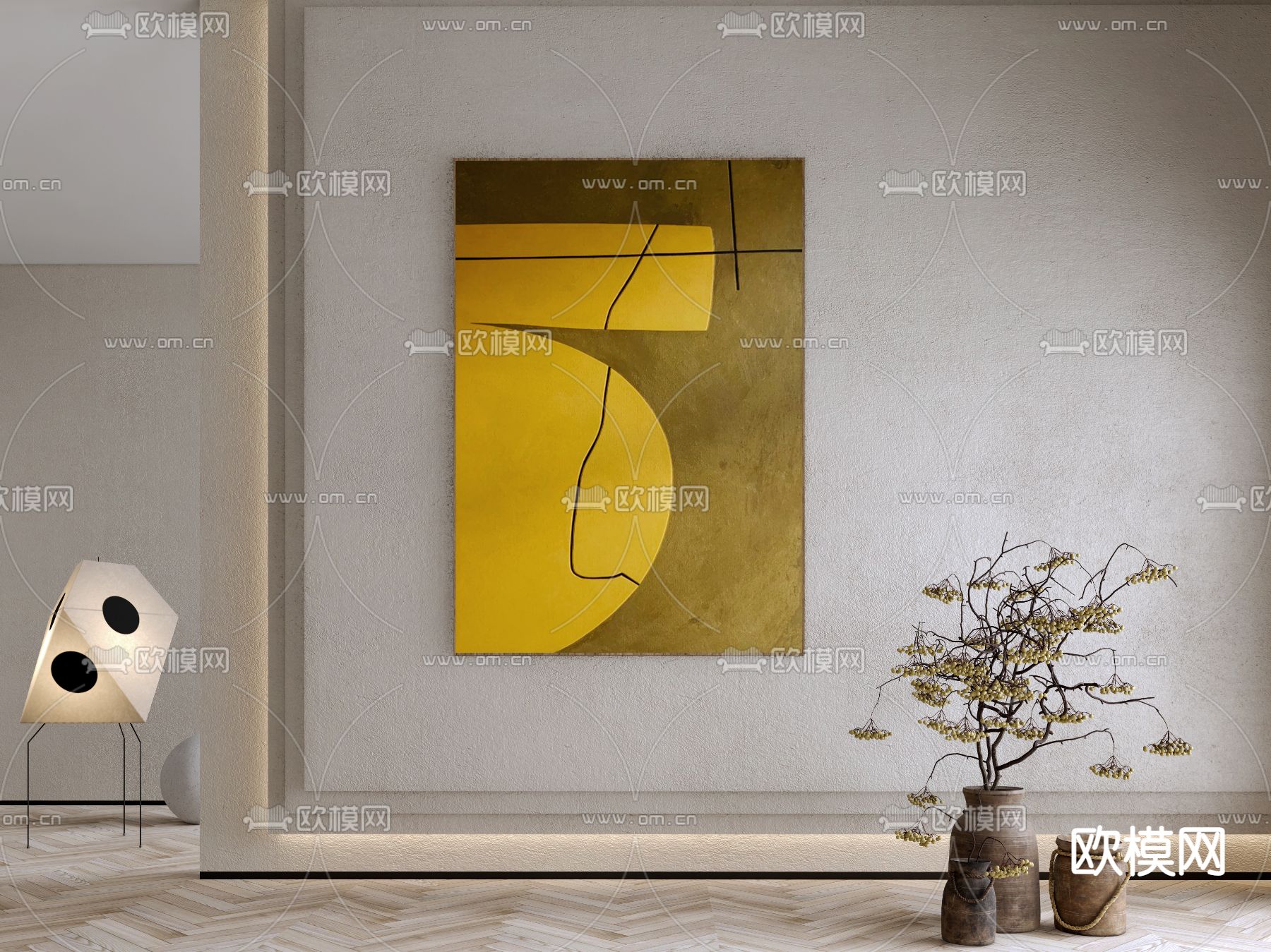 侘寂装饰画 抽象画su模型下载（渲染图1）