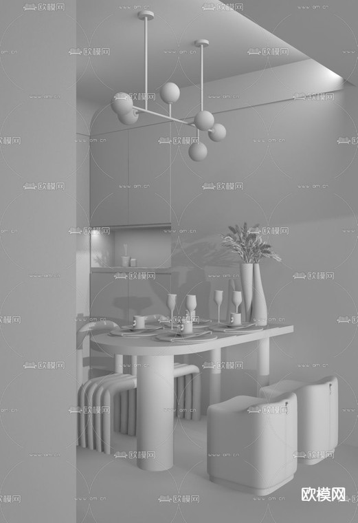 大铄设计 现代餐厅3d模型