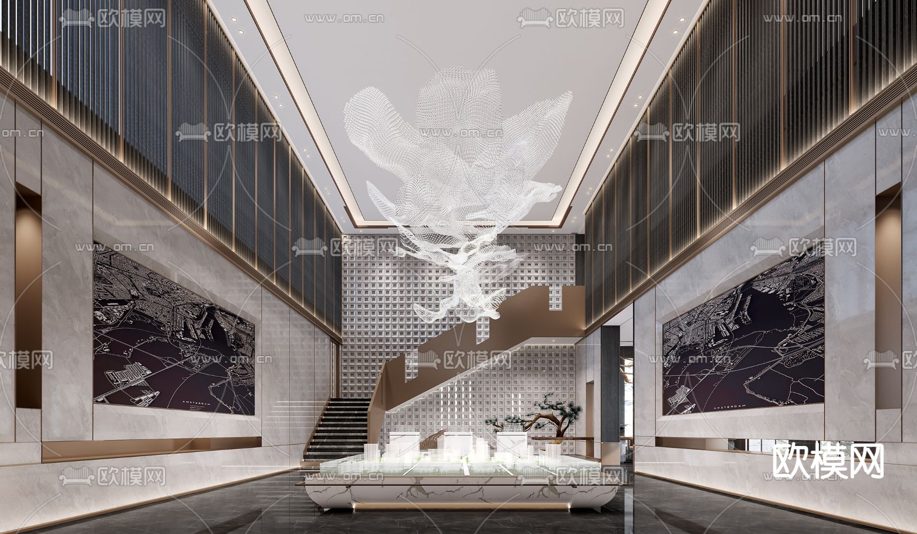 现代售楼处沙盘区3d模型下载（渲染图2）