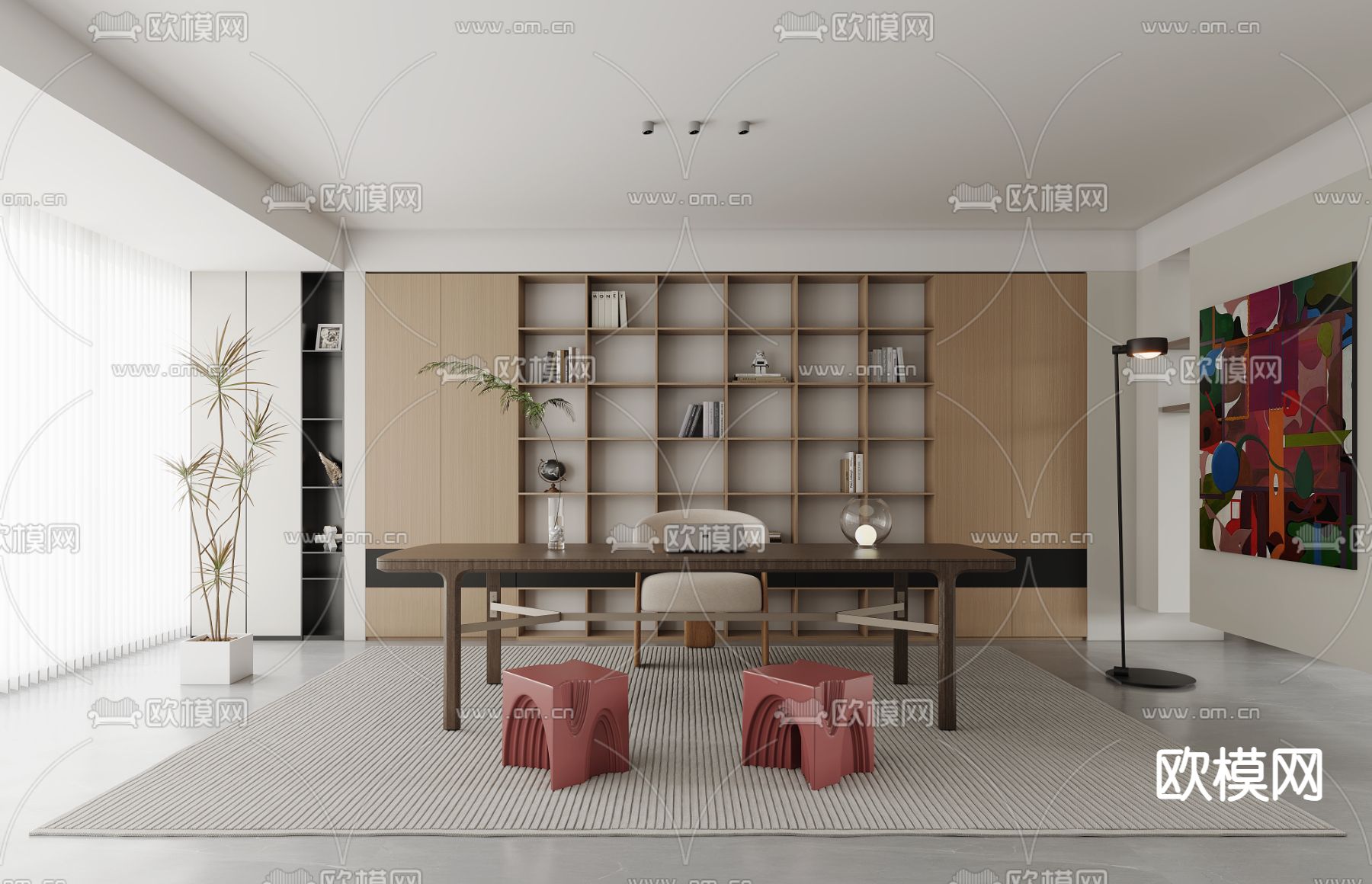 现代书房3d模型下载_ID12117536_3dmax免费模型-欧模网