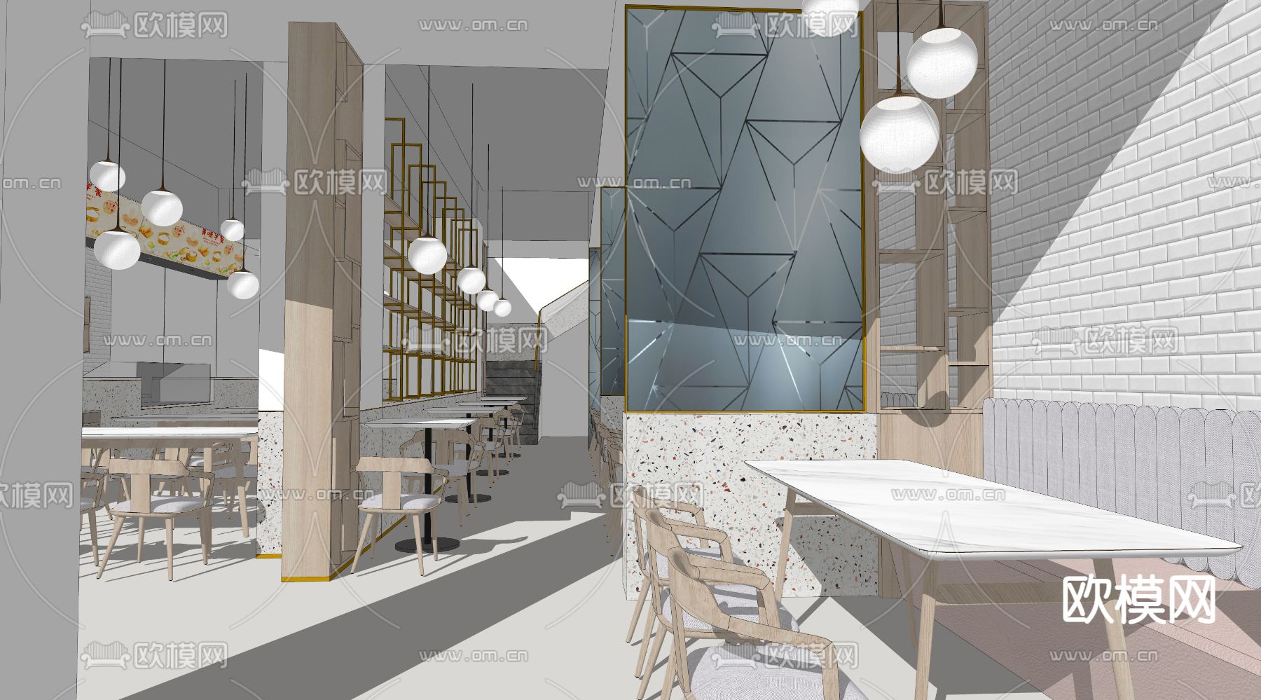 现代早茶厅su模型下载（渲染图1）